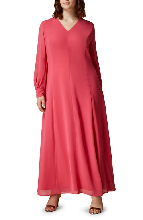 Long Sleeve Georgette Maxi Dress in Pink Red