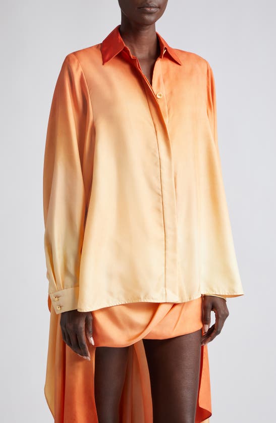 Shop Zimmermann Tranquility Ombré Silk Scarf Shirt In Red Fields