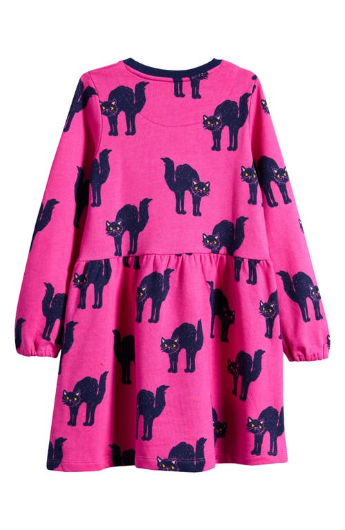 Shop Mini Boden Kids' Cat Print Long Sleeve Cotton Sweatshirt Dress In Tickled Pink Cats