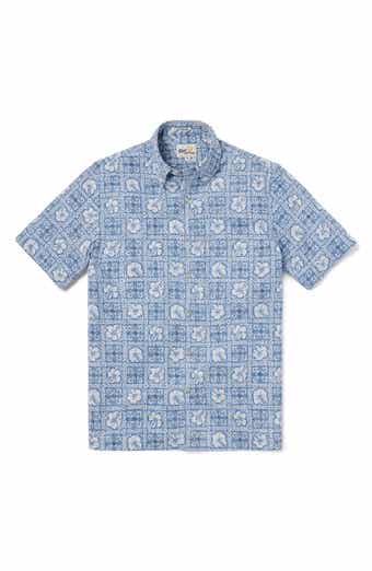 Reyn Spooner Pua Patchwork Tailored Fit Floral Short Sleeve Button-Down Shirt in Infinity Blue at Nordstrom, Size X-Large