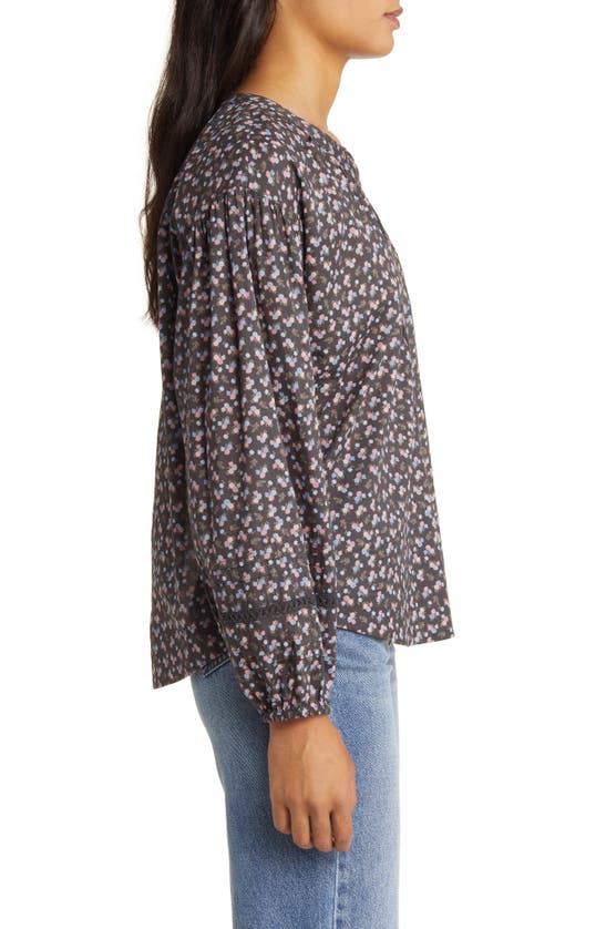 Shop Lucky Brand Floral Print Button Front Blouse In Black Floral Print