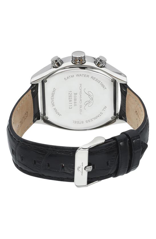 Porsamo Bleu Roman Chronograph Croc Embossed Leather Strap Watch, 42mm In Black