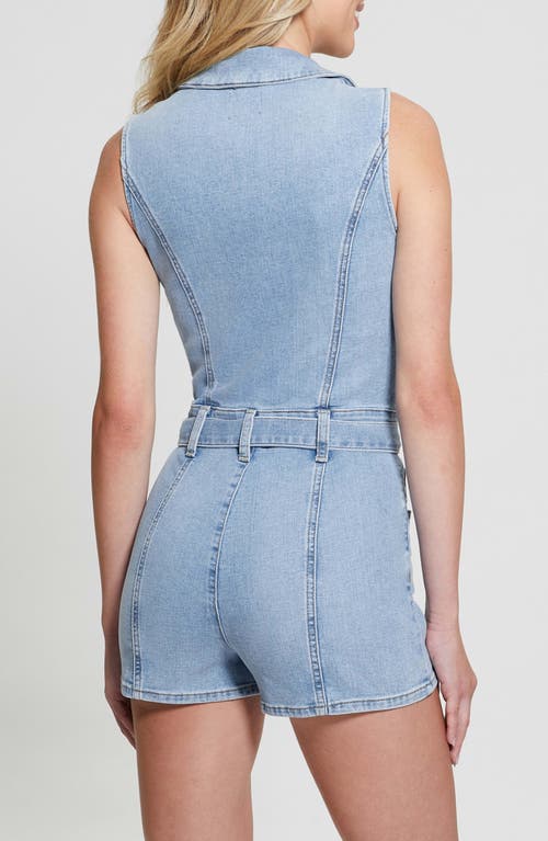 Shop Guess Kimora Belted Denim Romper In Donna Blue