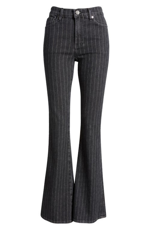 Shop Frame Le High Flare Jeans In Charcoal Pinstripe