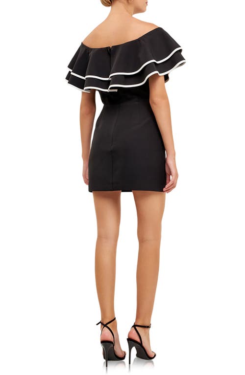 Shop Endless Rose Off The Shoulder Ruffle Minidress In Black/white