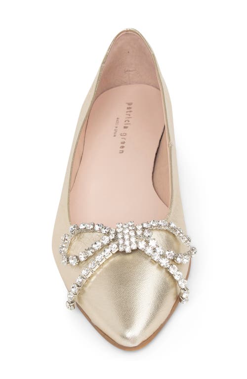 Patricia Green Bella Crystal Bow Pointed Toe Flat In Gold Leather