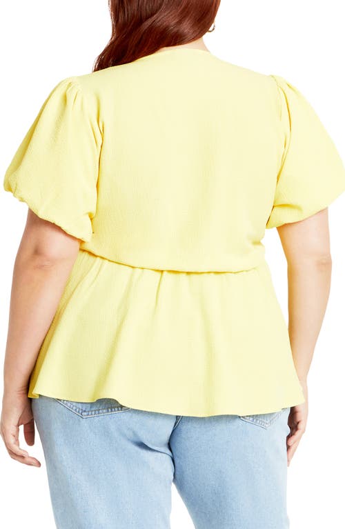 Shop City Chic Christa Puff Sleeve Faux Wrap Top In Buttercup