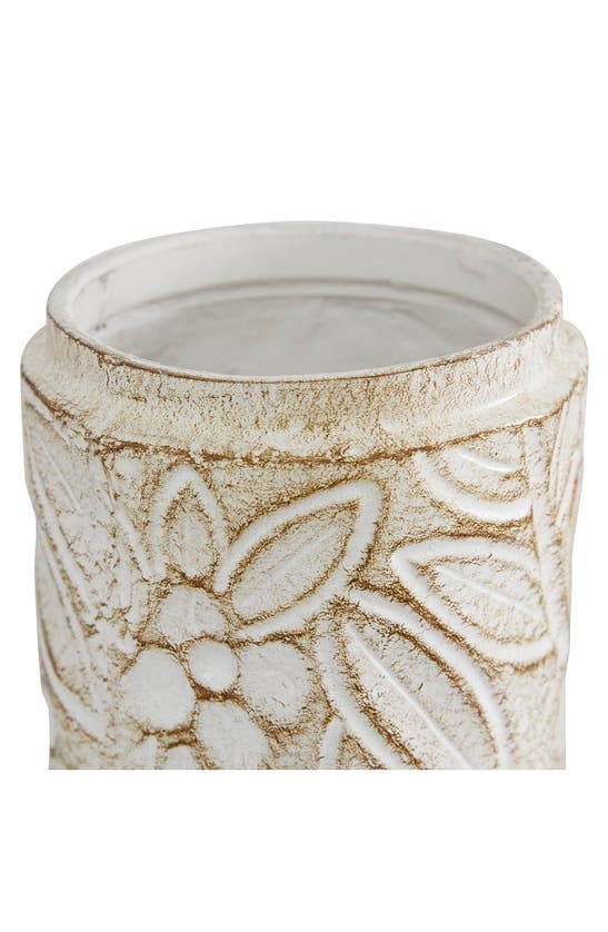 SONOMA SAGE HOME SONOMA SAGE HOME WHITE CERAMIC HANDMADE INTRICATELY CARVED DECORATIVE JAR WITH WOOD LID