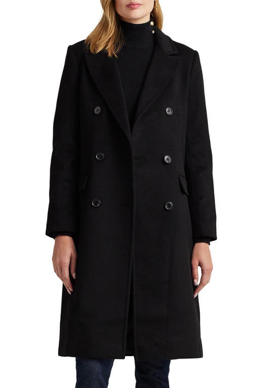 Lauren Ralph Lauren Double Breasted Wool Blend Coat in Black at Nordstrom, Size 8