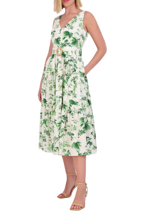 Vince Camuto Sleeveless Floral Cotton Midi Sundress Green at Nordstrom,