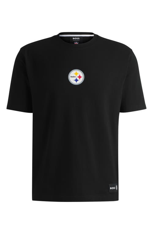 Shop Hugo Boss Boss X Nfl Stretch Cotton Graphic T-shirt In Pittsburgh Steelers - Black