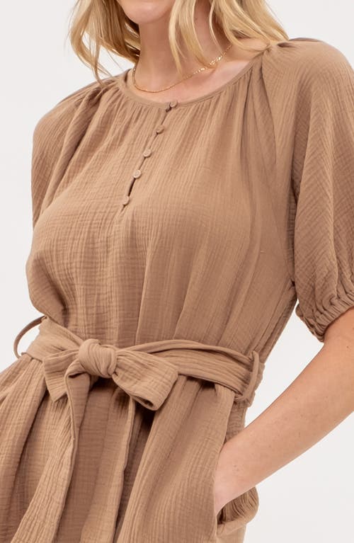 August Sky Puff Sleeve Midi Shirtdress In Tan