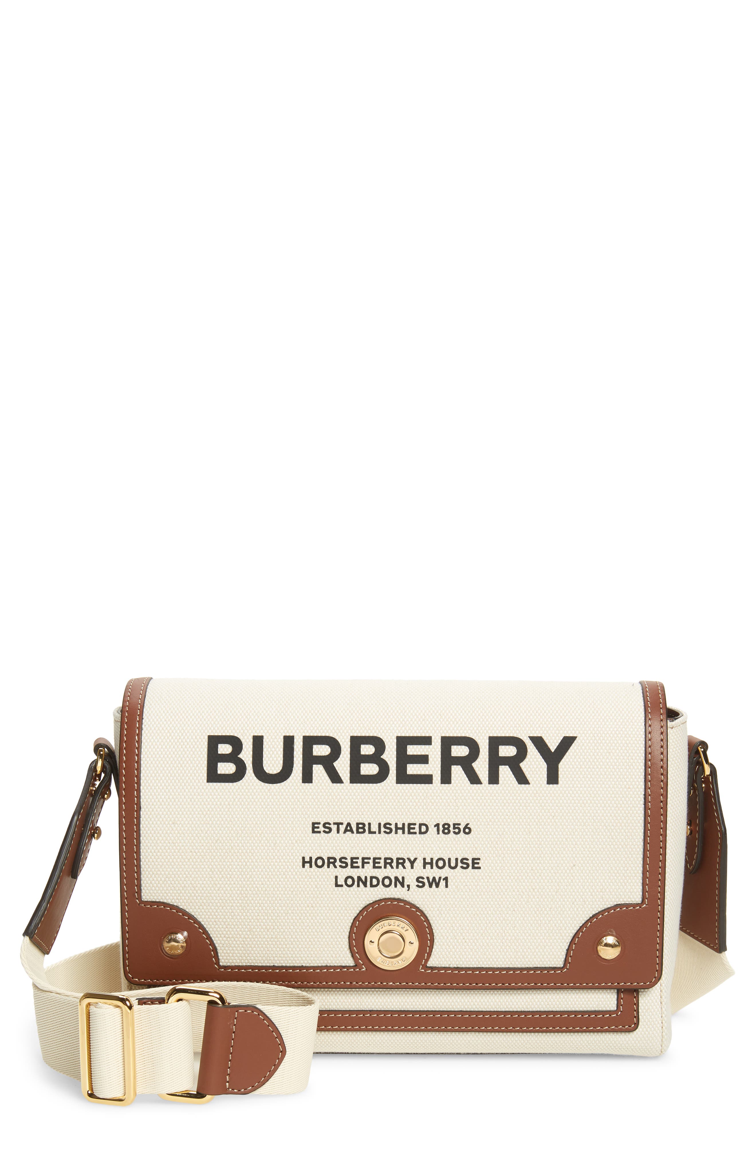 Burberry Note Horseferry Print Canvas & Leather Crossbody Bag in Natural/Tan at Nordstrom