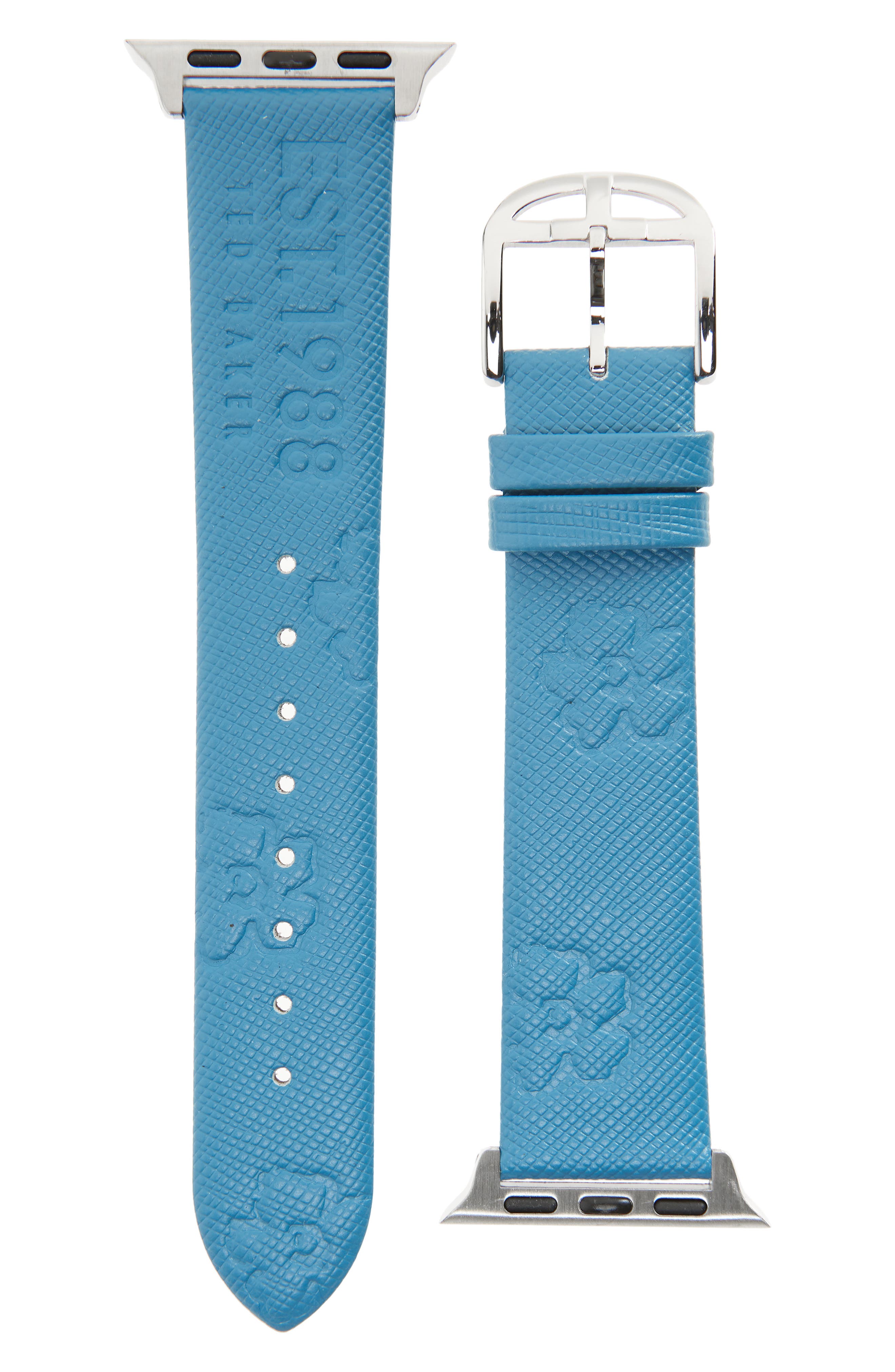 TED BAKER LONDON Leather Apple Watch(R) Band in Light Blue