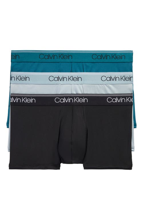 Shop Calvin Klein 3-pack Low Rise Microfiber Stretch Trunks In Black/arona/teal