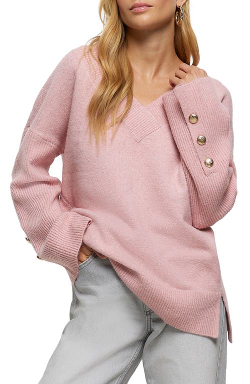 River Island V-Neck Sweater in Pink at Nordstrom, Size Small