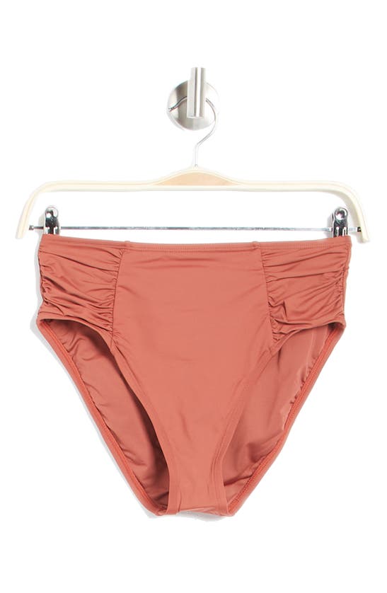 La Blanca Island Goddess Side Shirred High Waist Bikini Bottoms In Cinnamon