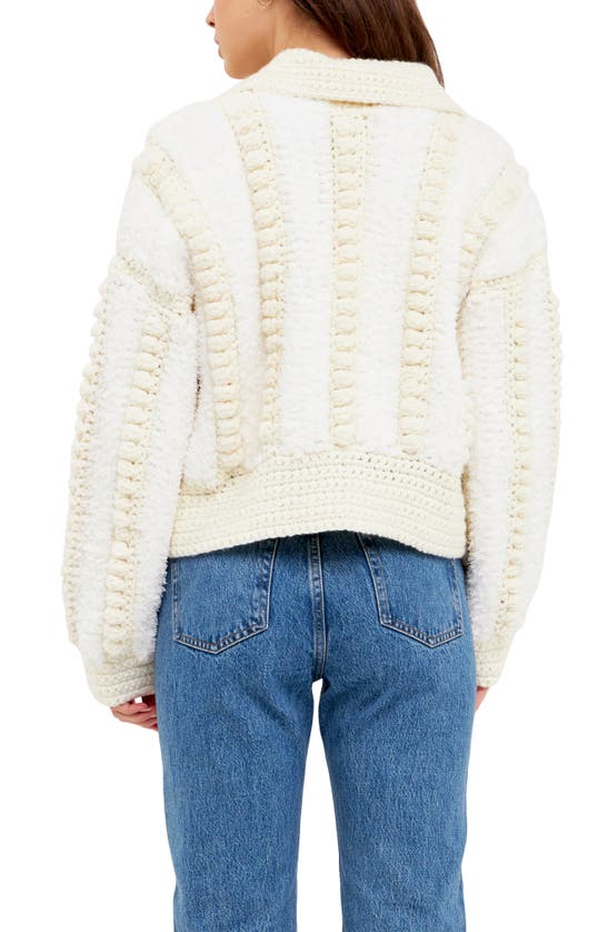 English Factory Premium Mixed Yarn Pompom Cardigan In Ivory
