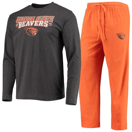 Men's Concepts Sport Orange/Heathered Charcoal Oregon State Beavers Meter Long Sleeve T-Shirt & Pants Sleep Set
