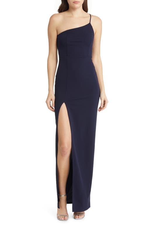 Lulus Keeper of My Heart One-Shoulder Gown in Navy Blue
