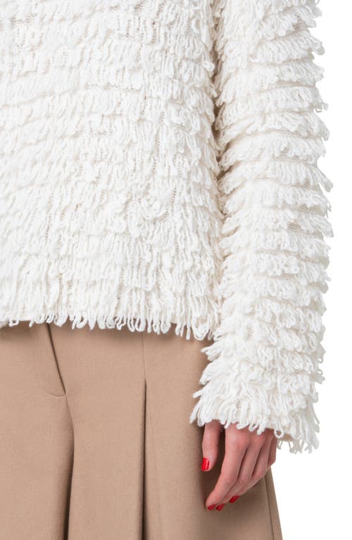 Shop Akris Loop Knit Wool Blend Crewneck Sweater In Ecru