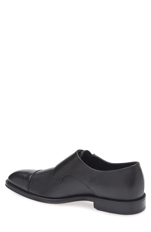 Hugo Boss Leather Monk Shoes With Double Strap In Black