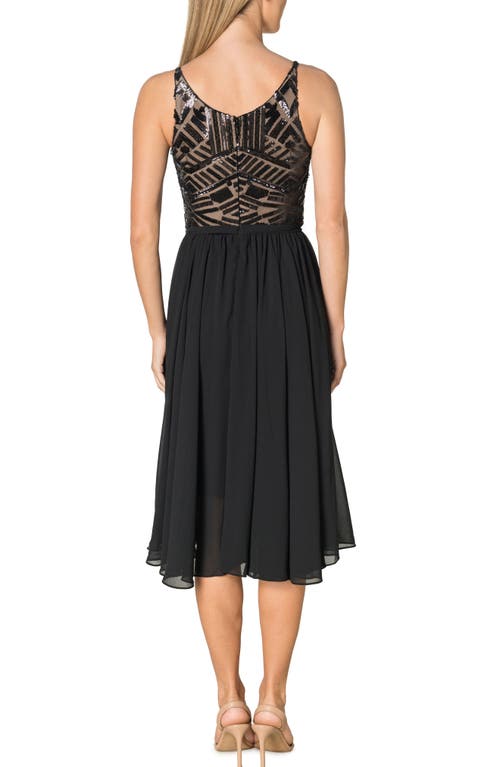 Dress The Population Alicia Fit & Flare Dress In Black/beige