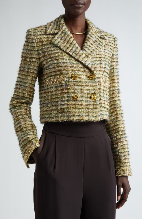 Shop St John St. John Collection Metallic Tweed Crop Jacket In Cypress/moss Multi