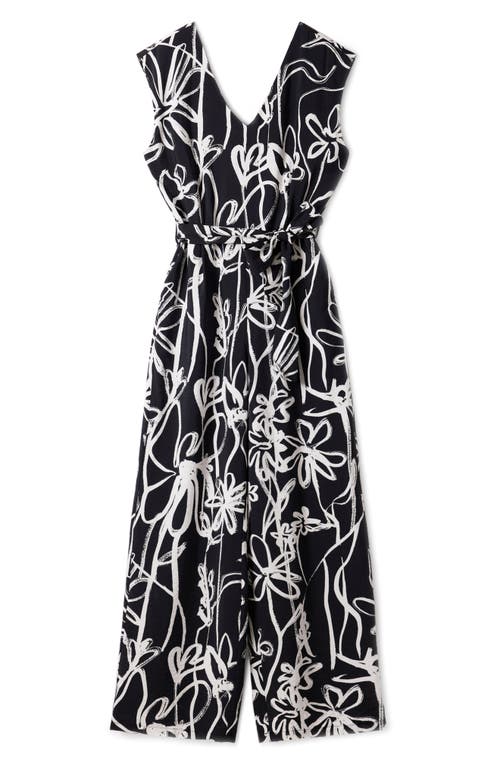 Desigual Long Jumpsuit With Arty Flowers. In Black