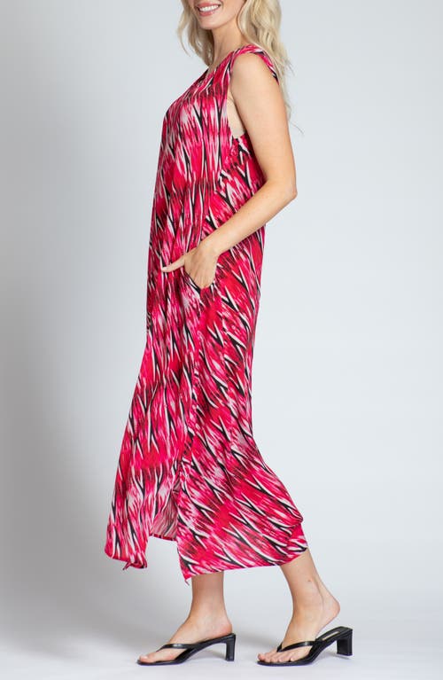 Shop Apny Print V-neck Sleeveless Chiffon Midi Dress In Red Multi