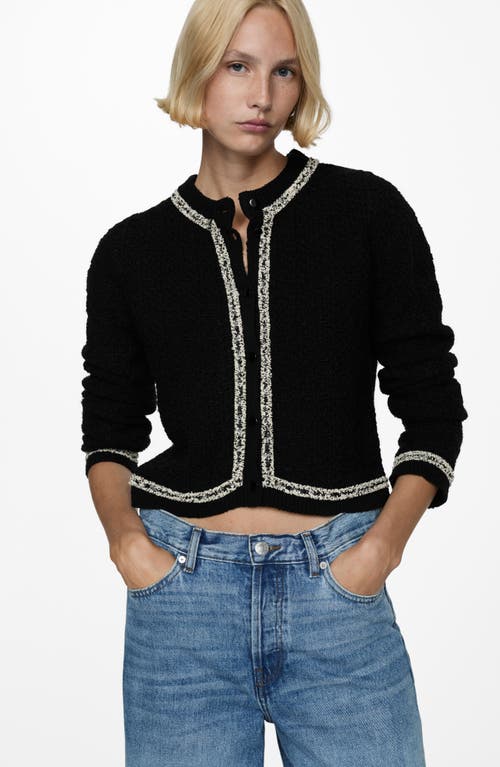 Shop Mango Fringe Trim Tweed Jacket In Black