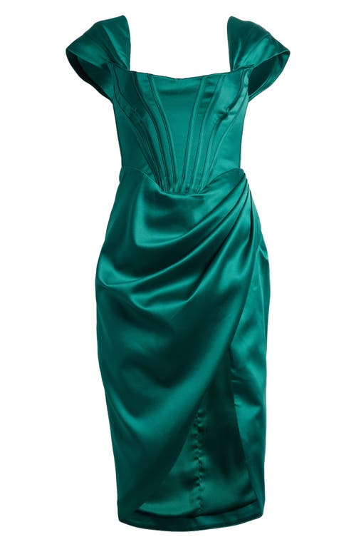 HOUSE OF CB HOUSE OF CB LORETTA OFF THE SHOULDER SATIN CORSET DRESS