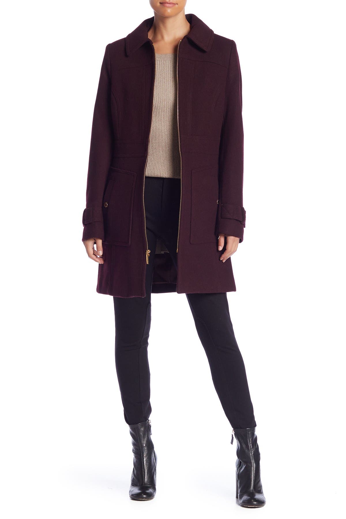 michael michael kors wool blend zip front coat