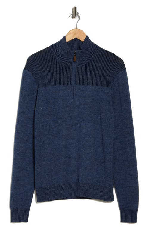 Bruno Magli Merino Wool Plaited Quarter Zip Pullover In Denim
