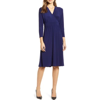 Anne Klein Matte Jersey Fit & Flare Dress, Blue