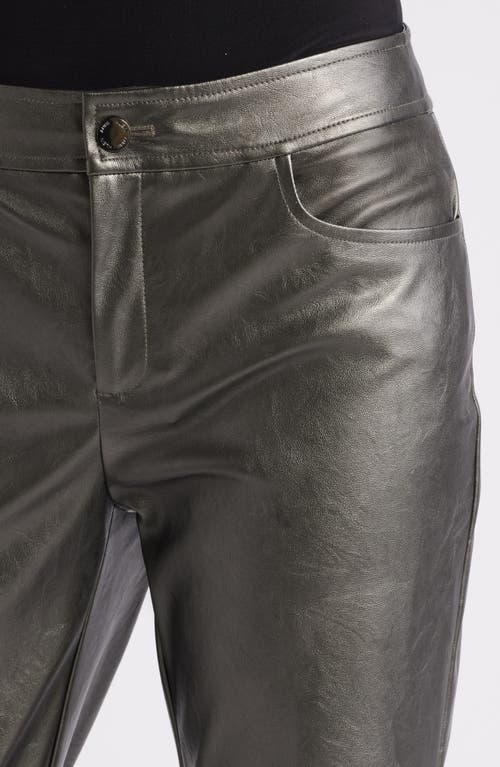 Shop Anne Klein Metallic Faux Leather Bootcut Pants In Gunmetal