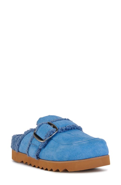 Azalea Wang Simah Faux Shearling Lined Mule In Blue