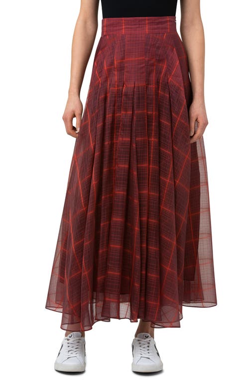 Plaid Pleated Silk Organza Skirt in Marsala