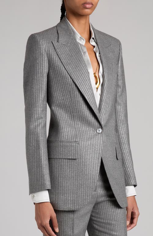 Shop Tom Ford Metallic Stripe Wool Flannel Blazer In Dark Moon Grey