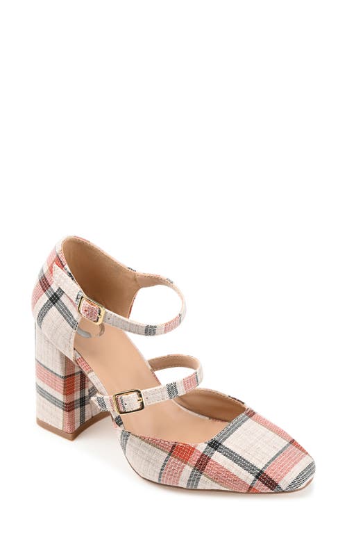 Journee Collection Womens Isadorah Mary Jane Mid Block Heel Square Toe Pumps In Plaid/tan