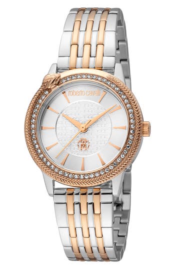 Roberto Cavalli Mother-of-pearl Dial Bracelet Watch, 32mm In Two Tone Silver & Rose Gold