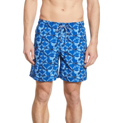 Bugatchi Fish Print Swim Trunks, Blue