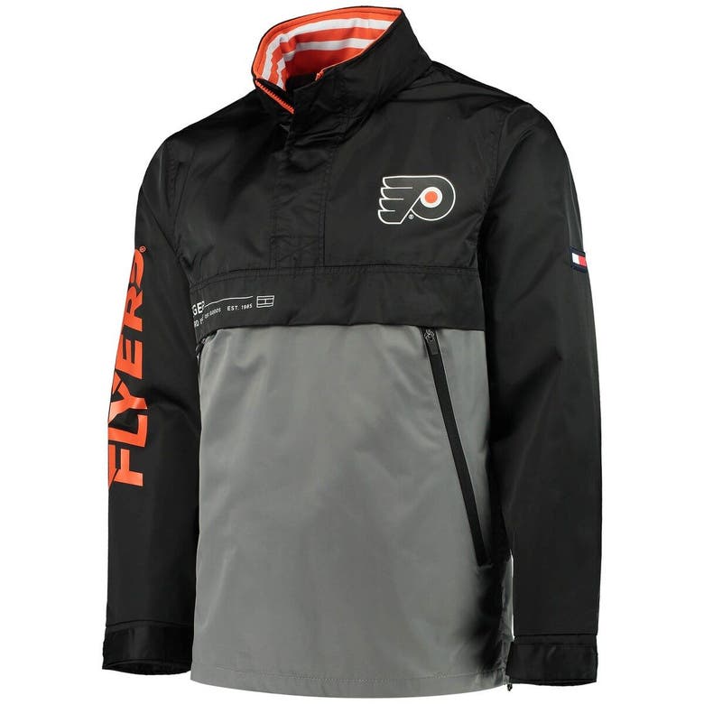 Shop Tommy Hilfiger Black/gray Philadelphia Flyers Anorak Quarter-zip Hoodie Jacket