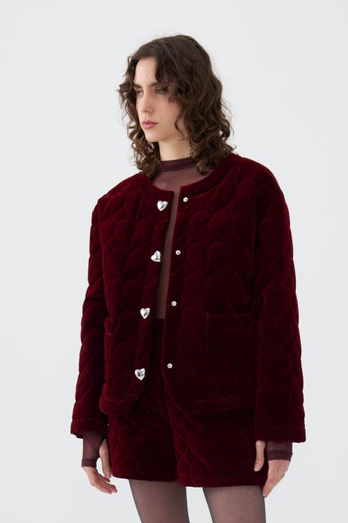 Shop Nocturne Collarless Quilted Jacket In Burgundy