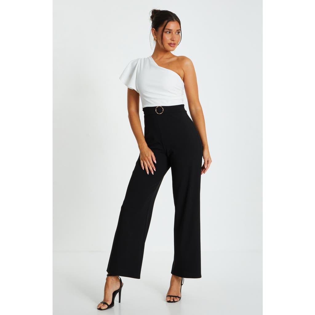 Quiz Black & White Scuba Crepe One Shoulder Jumpsuit In Black
