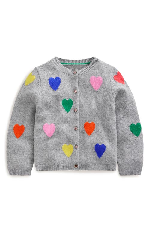 Shop Mini Boden Kids' Joyful Heart Cardigan In Grey Marl Hearts