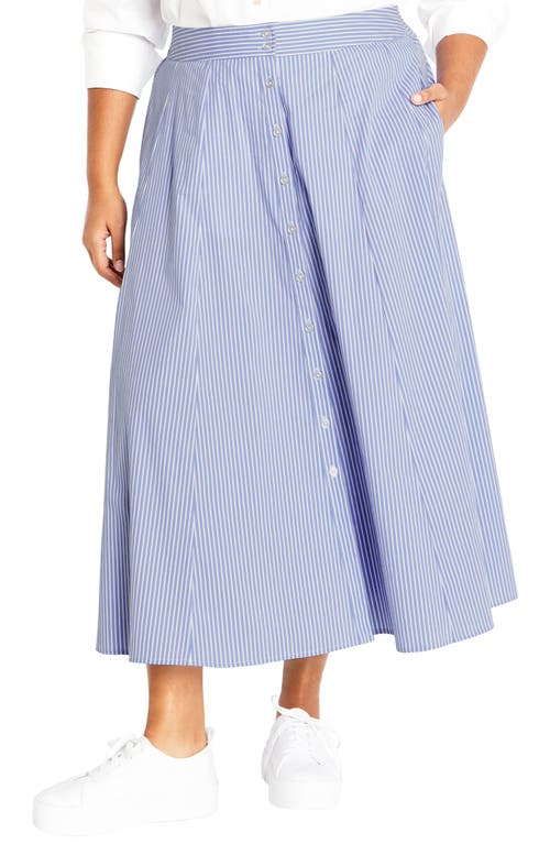 Shop City Chic Skylight Button Front Skirt In Skyblue/wht Stripe