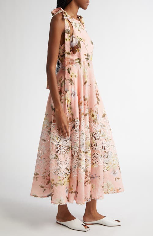 Zimmermann Acacia Broderie Anglaise Linen Midi Dress In Pink Floral