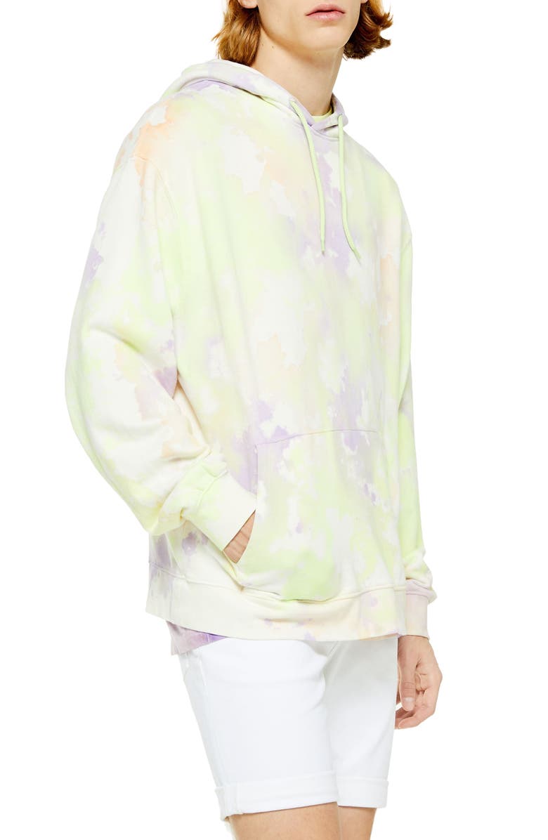 TOPMAN Holi Tie Dye Hooded Sweatshirt, Main, color, YELLOW MULTI