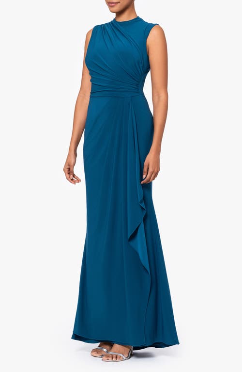 Betsy & Adam Ruched Sleeveless Gown In Mallard